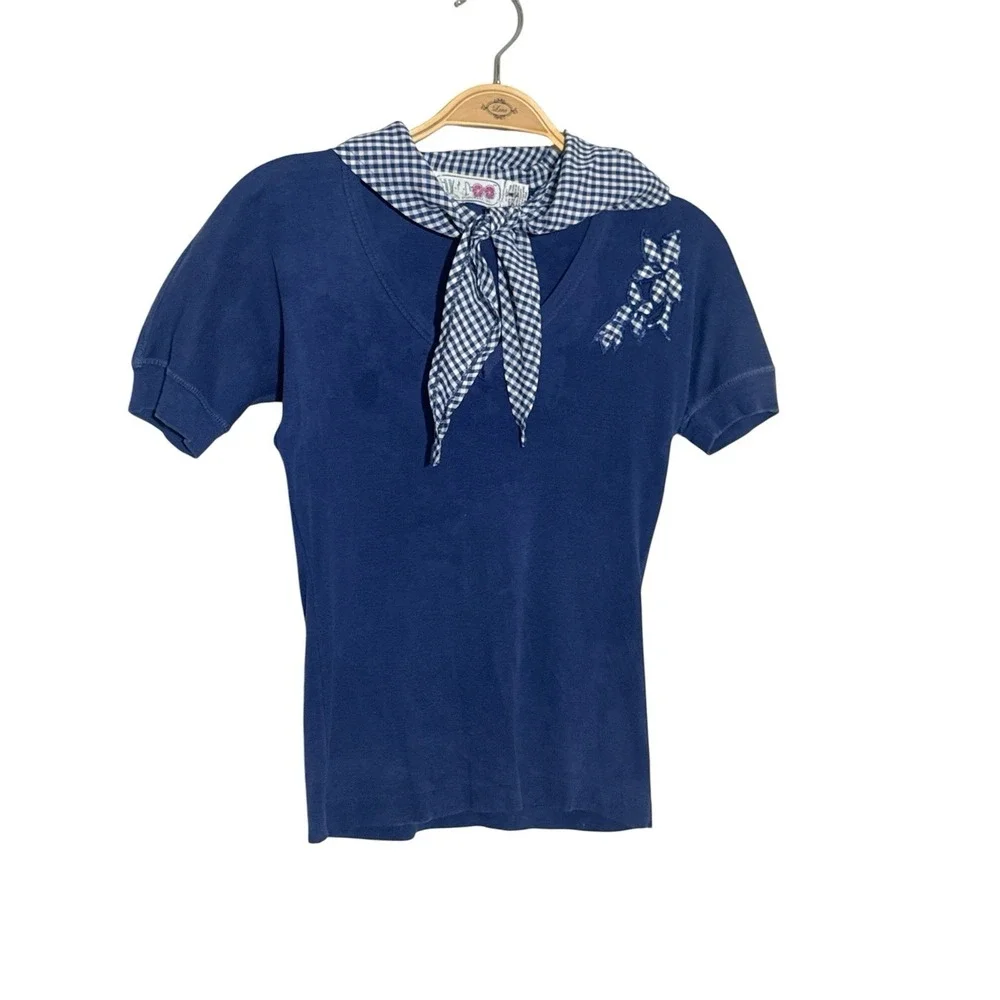 Vintage Retro Huka Doo Navy Collard Shirt  100%‎ Size: S/M